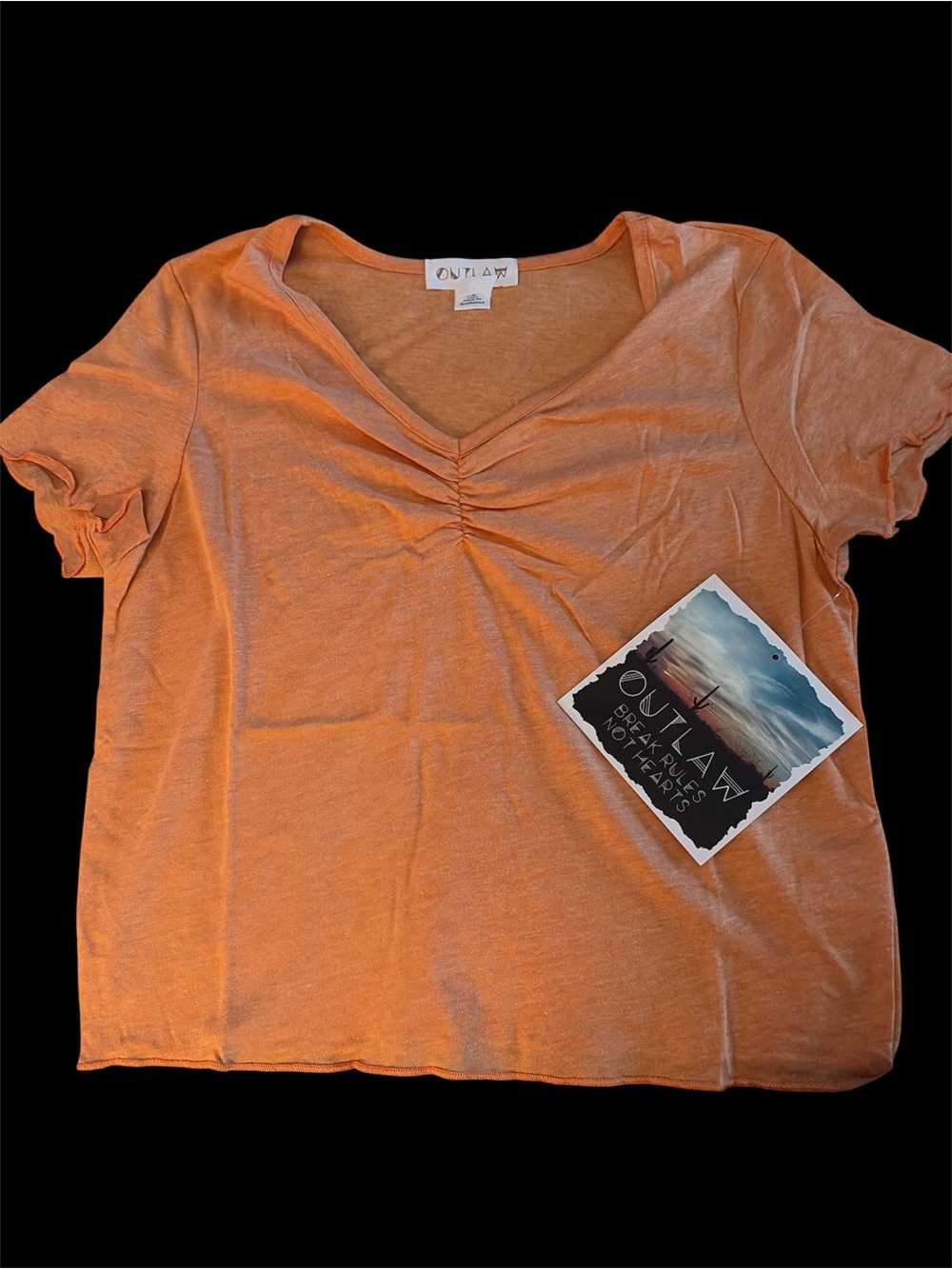 Outlaw Orange V-Neck Short Sleeve Ruched Tee